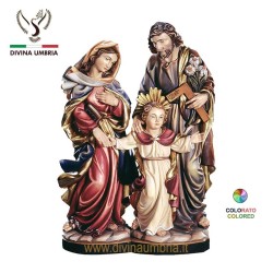 Statua Sacra Famiglia in legno colorato ad olio