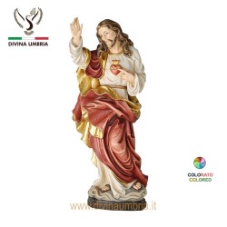 Statua Sacro Cuore di Gesù in legno colorato ad olio