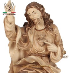 Statua Sacro Cuore di Gesù in legno mordente