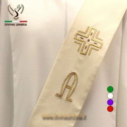 Deacon stole with Cross and Alpha-Omega embroidery