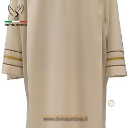Alb with golden and brown Greek on bottom and sleeve