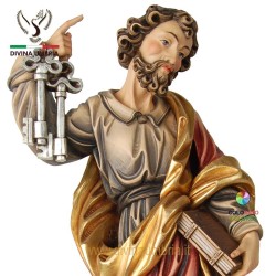 Statua San Pietro in legno scolpito e colorato a mano