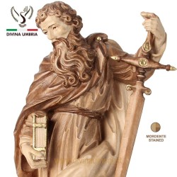 Statua di San Paolo in legno naturale scolpito a mano