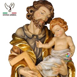Statua San Giuseppe in legno scolpito e colorato a mano