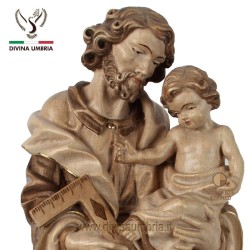Statua di San Giuseppe in legno naturale scolpito a mano