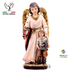 Statua in legno dell'Angelo custode con bambino