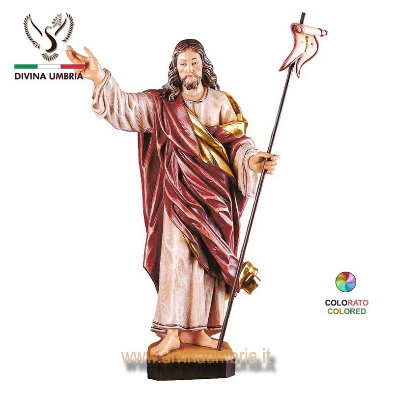Statua Cristo risorto in legno colorato ad olio