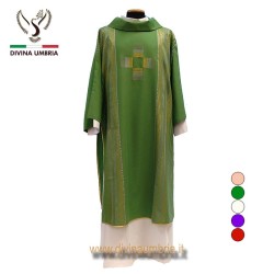 Green Dalmatic out of wool with embroidered Cross