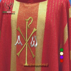 Red Dalmatic with Chi Rho embroidery
